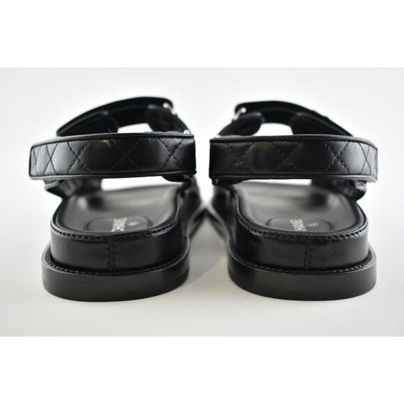 Chanel Black Leather Quilted Chain CC Logo Mule Slide Strap Flat Dad Sandal 37 - Picture 11 of 12